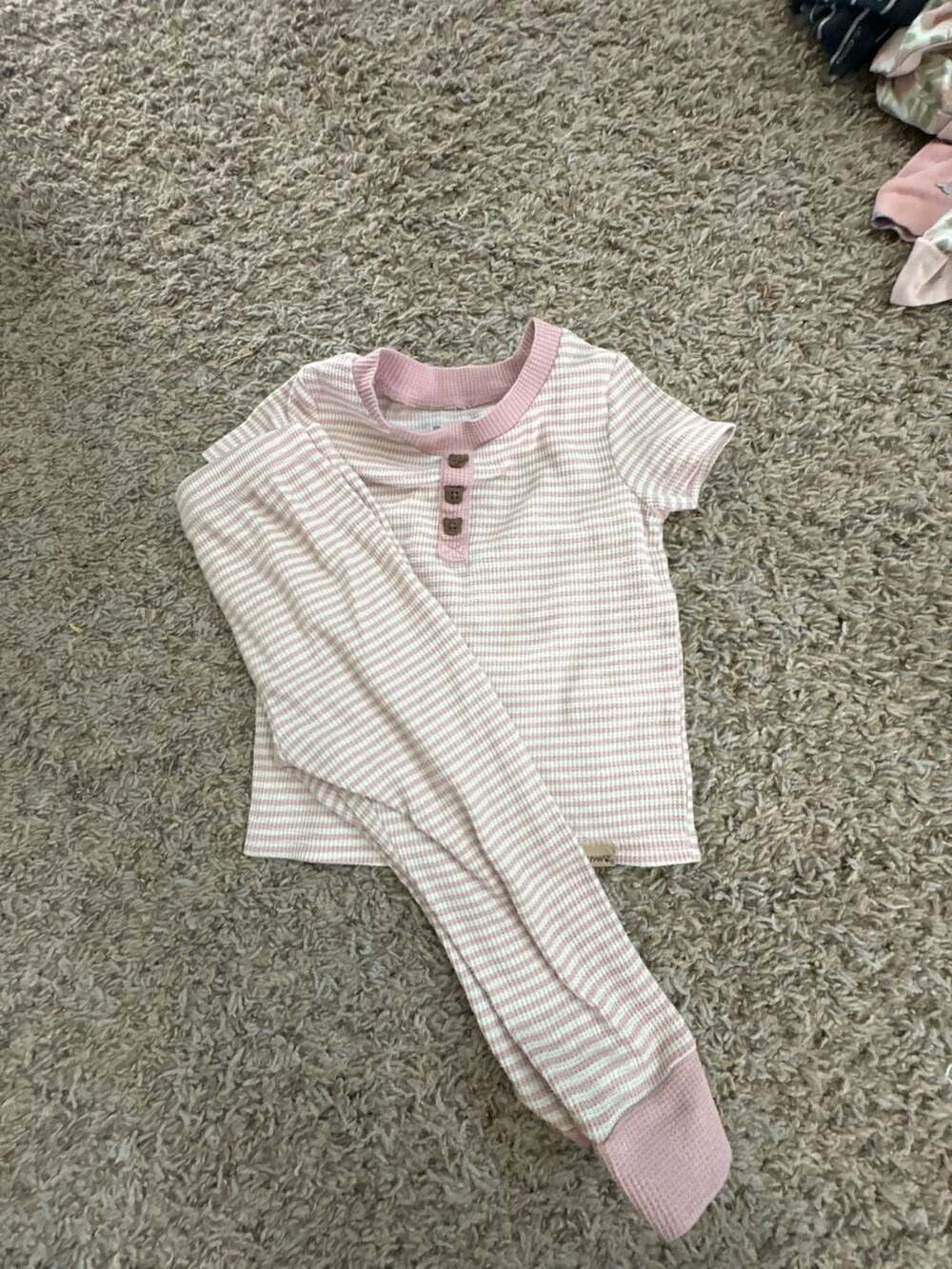 Bearpaw Toddler Girls Striped Waffle Knit Henley Pajama Set
